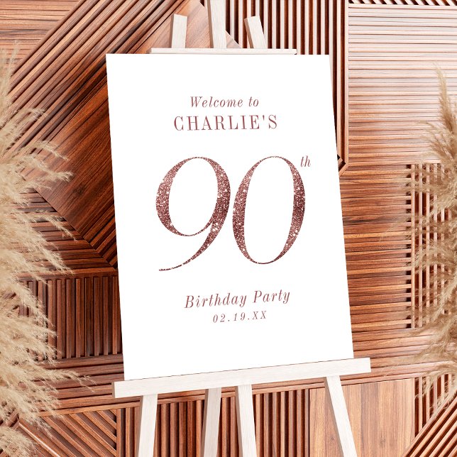 Modern rose gold glitter 90th birthday Sign (Modern rose gold glitter 90th birthday Sign)