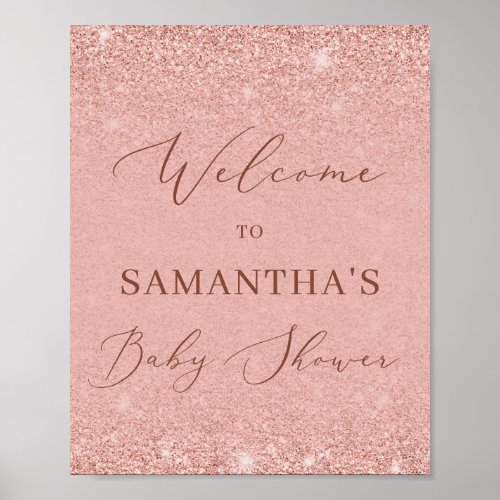 Modern rose gold glitter  baby shower welcome sign