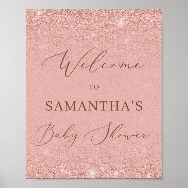 Modern rose gold glitter  baby shower welcome sign (Front)