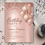 Modern Rose Gold Glitter Balloon 40th Birthday Invitation<br><div class="desc">Celebrate in style with this Elegant and Modern Rose Gold Glitter Balloon 40th Birthday Invitation. Designed with shimmering rose gold foil-look balloons, a sparkling glitter border, and an elegant swash tail calligraphy script, all set against a soft blush pink metallic foil-look background. Perfect for a glamorous 40th birthday party, this...</div>