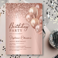 Modern Rose Gold Glitter Balloon 40th Birthday