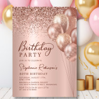Modern Rose Gold Glitter Balloon 80th Birthday