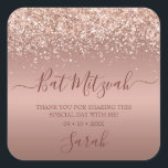 Modern Rose Gold Glitter Bat Mitzvah Square Sticker<br><div class="desc">These elegant and luxurious rose gold glitter topped Bat Mitzvah thank you stickers are perfect for your celebration. Their chic and modern fonts are crisp and clean and making them unique and one-of-a-kind. The sentiment is completely customizable so you can choose your own words if you'd like. They are part...</div>