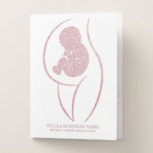 Modern Rose Gold Glitter Birthing Support Logo Pocket Folder