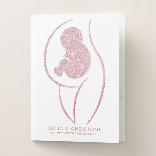 Modern Rose Gold Glitter Birthing Support Logo Pocket Folder (Front)