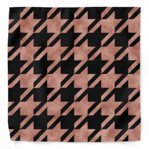 Modern Rose Gold Glitter Black Houndstooth Pattern Bandana