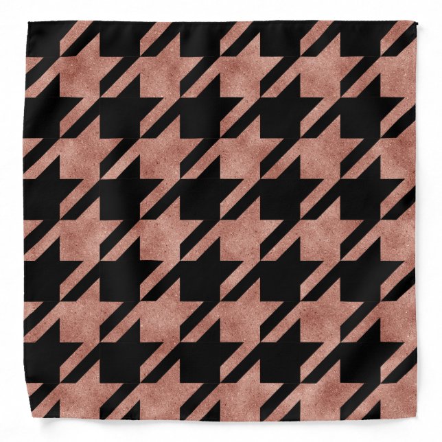 Modern Rose Gold Glitter Black Houndstooth Pattern Bandana (Front)