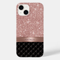 Modern Rose Gold Glitter Black Luxury Custom Name