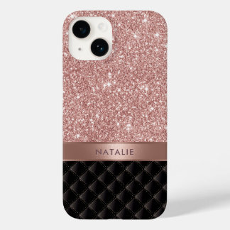 Modern Rose Gold Glitter Black Luxury Custom Name Case-Mate iPhone 14 Case