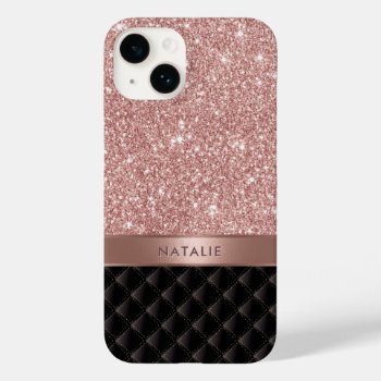 Modern Rose Gold Glitter Black Luxury Custom Name Case-mate Iphone 14 Case by caseplus at Zazzle