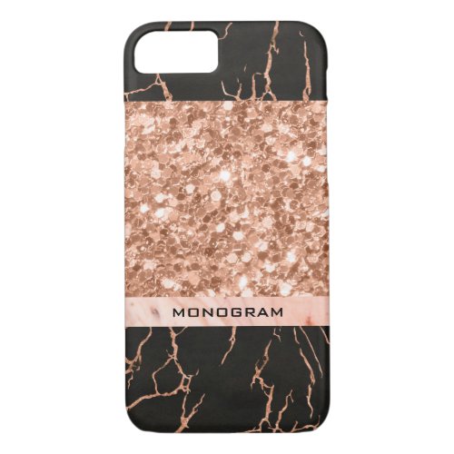 Modern Rose_Gold Glitter  Black Marble Pattern iPhone 87 Case