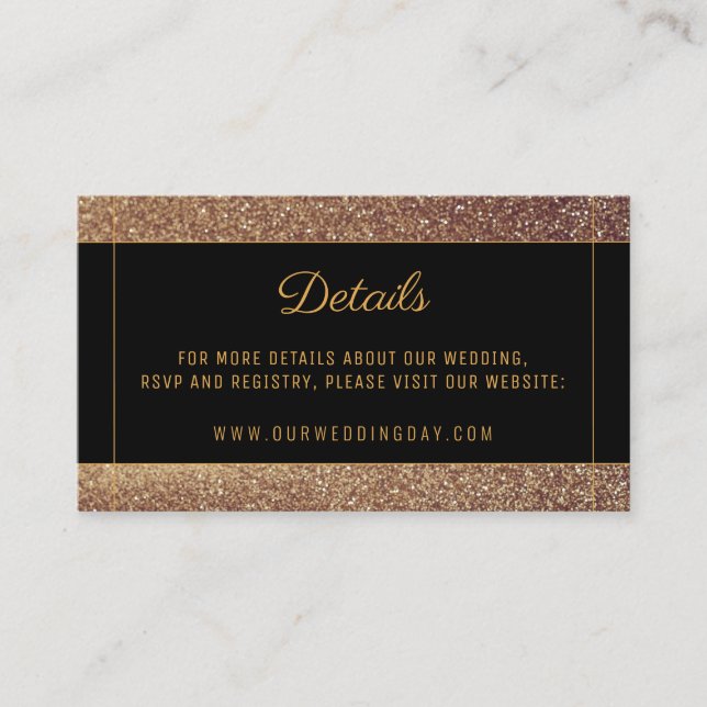 Modern rose gold glitter black wedding enclosure card (Front)
