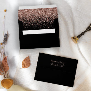 Modern Rose Gold Glitter Black Wedding Envelope
