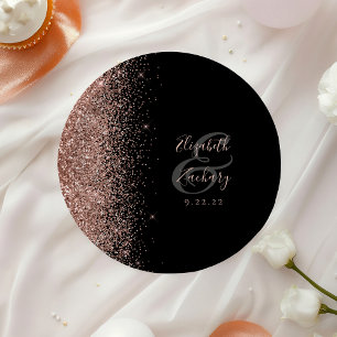 Modern Rose Gold Glitter Black Wedding Paper Plates