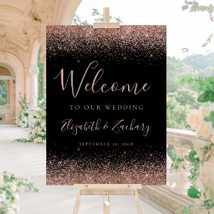 Modern Rose Gold Glitter Black Wedding Welcome Acrylic Sign