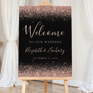 Modern Rose Gold Glitter Black Wedding Welcome Foam Board