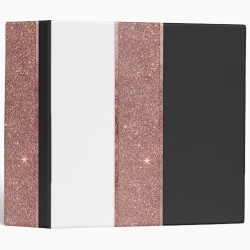 Modern Rose Gold Glitter Black White Color Blocks 3 Ring Binder