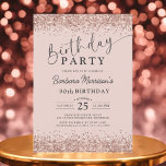 Modern Rose Gold Glitter Blush 90th Birthday Invitation<br><div class="desc">Celebrate 90 fabulous years with this Modern Rose Gold Glitter Blush Birthday Invitation! Featuring a soft blush background and shimmering faux rose gold glitter accents, this invitation adds timeless elegance with a modern twist. Perfect for a 90th birthday or any milestone celebration, this design is fully editable—customize the name, age,...</div>