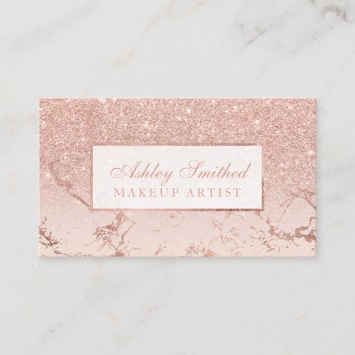 Modern rose gold glitter blush marble ombre makeup business card