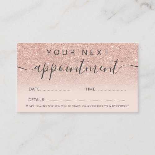 Modern rose gold glitter blush ombre professional appointment card