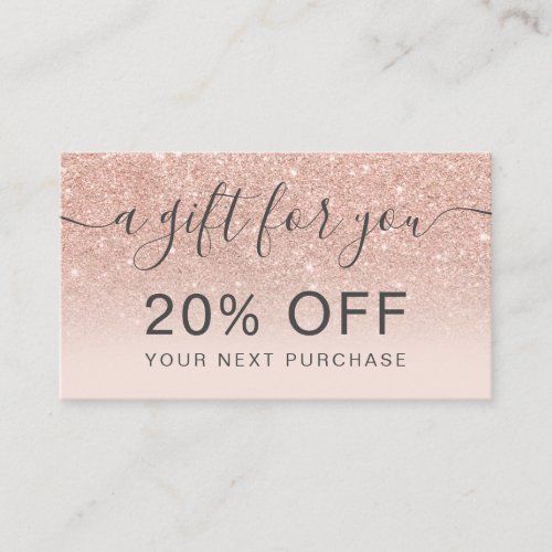 Modern rose gold glitter blush ombre professional discount card