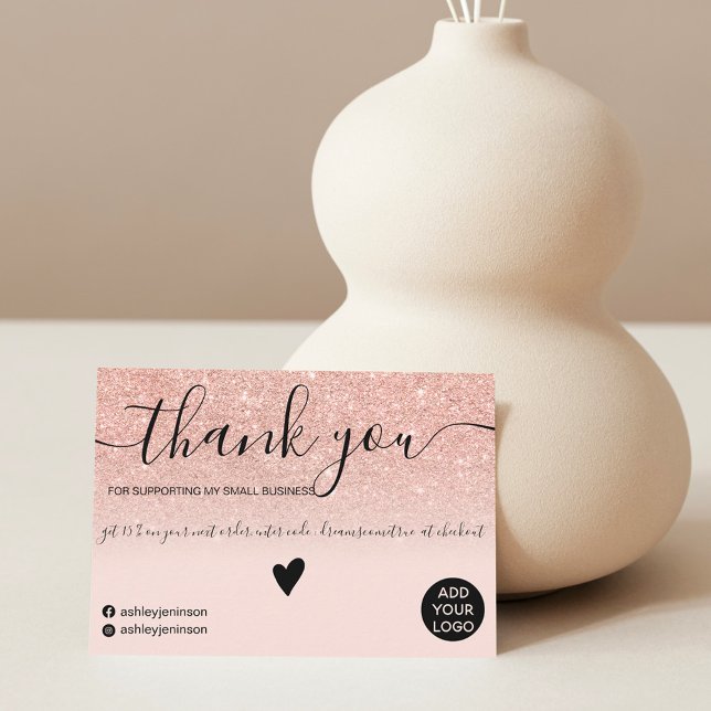 Modern rose gold glitter blush order thank you card (Creator Uploaded)