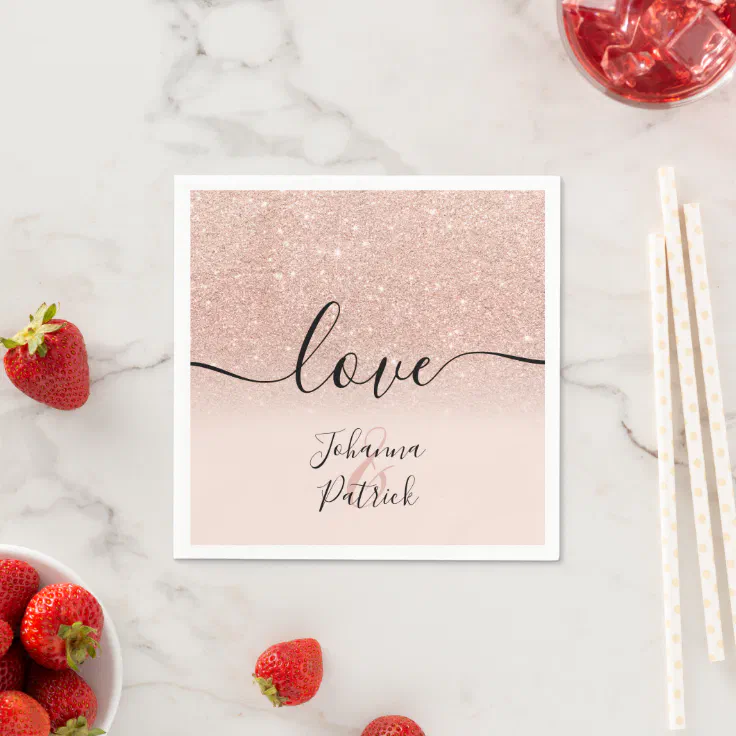 Modern Rose Gold Glitter Blush Pink Love Wedding Napkins Zazzle 5553