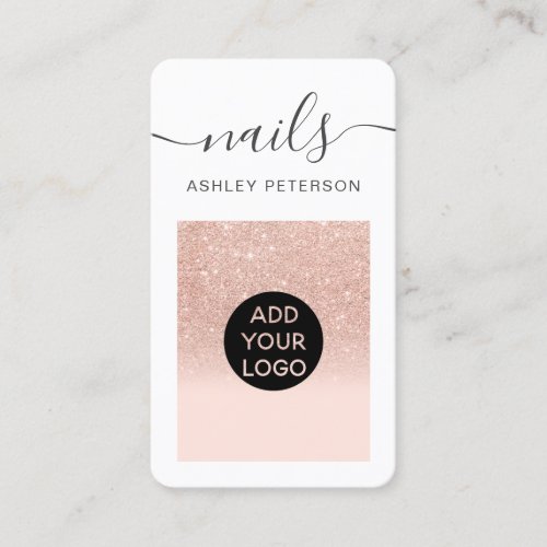 Modern rose gold glitter blush pink nails script business card