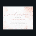 Modern Rose Gold Glitter Blush Pink Ombre Sweet 16 Invitation Postcard<br><div class="desc">A modern and chic sweet 16 birthday invitation featuring faux rose gold glitter calligraphy and glitter splashes against blush pink watercolor ombre corners. Display your party details with our simple and elegant typography highlighting the birthday girl's name in a beautiful blush pink tone. These sweet invitations reverse to a pastel...</div>
