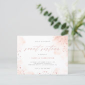 Modern Rose Gold Glitter Blush Pink Ombre Sweet 16 Invitation Postcard (Standing Front)