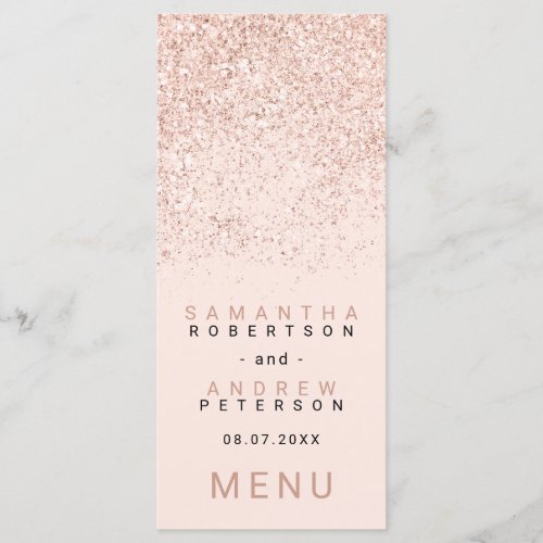 Modern rose gold glitter blush pink wedding menu