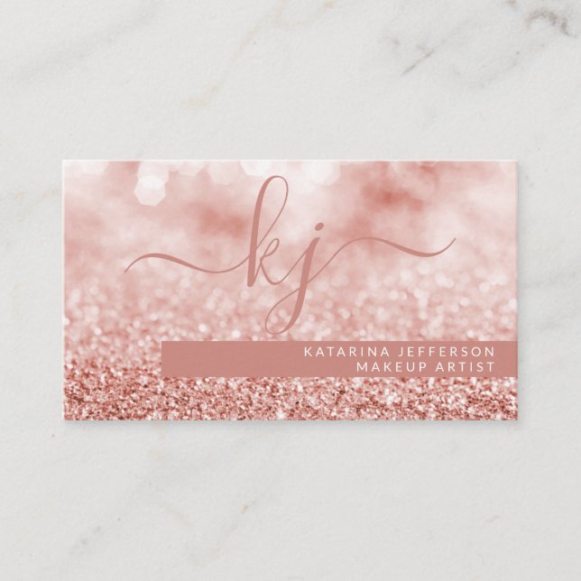 Modern Rose Gold Glitter Bokeh Makeup Artist Business Card (Front)