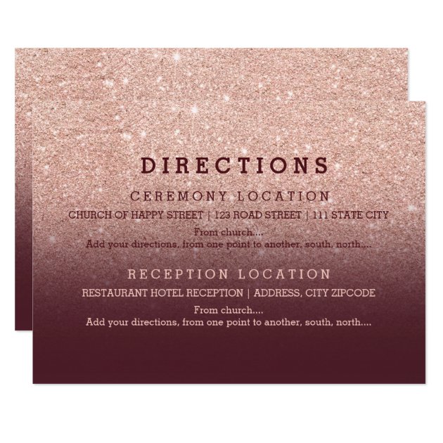 Modern Rose Gold Glitter Burgundy Details Wedding Card