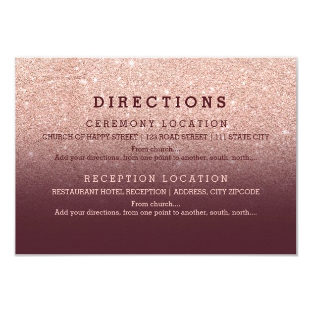 Modern Rose Gold Glitter Burgundy Details Wedding Card