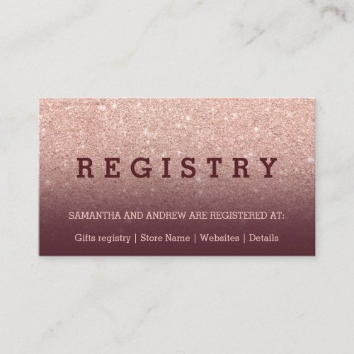 Modern rose gold glitter burgundy wedding registry enclosure card