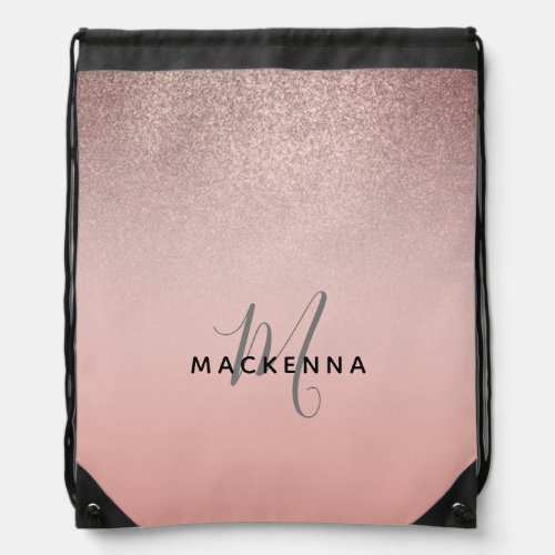 Modern Rose Gold Glitter Bush Pink Girly Monogram Drawstring Bag