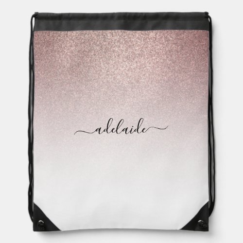 Modern Rose Gold Glitter Chic Girly Monogram Name  Drawstring Bag