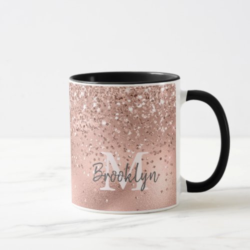 Modern Rose Gold Glitter Confetti Monogrammed Mug