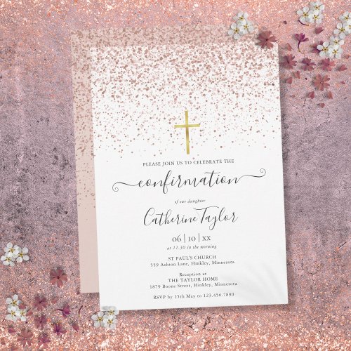 Modern Rose Gold Glitter Confirmation