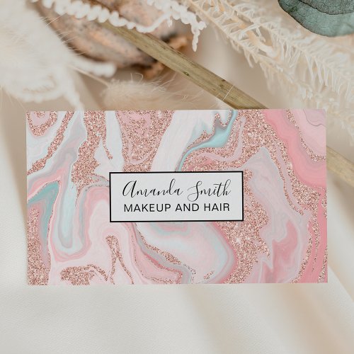 Modern rose gold glitter coral gray pastel marble business card