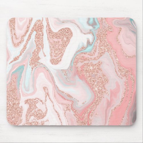 Modern rose gold glitter coral gray pastel marble mouse pad