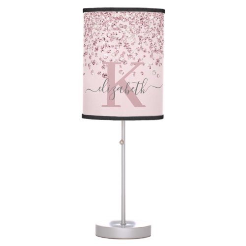 Modern Rose Gold Glitter Diamond Blush Monogram Table Lamp