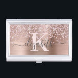 Modern Rose Gold Glitter Diamond Monogram  Business Card Case<br><div class="desc">Elegant, Modern, Luxury, Glam, Sparkle Girly faux rose gold glitter diamond confetti custom personalized monogrammed business card case. Features a faux pink rose gold brushed metal background, with blush pink rose gold glitter and white diamonds confetti. Beautiful name template in hand lettering calligraphy font script with swashes. Add your name...</div>