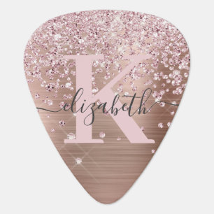 Modern Rose Gold Glitter Diamond Monogram  Guitar  Pick