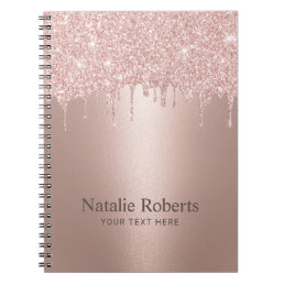 Modern Rose Gold Glitter Drips Beauty Salon Notebook