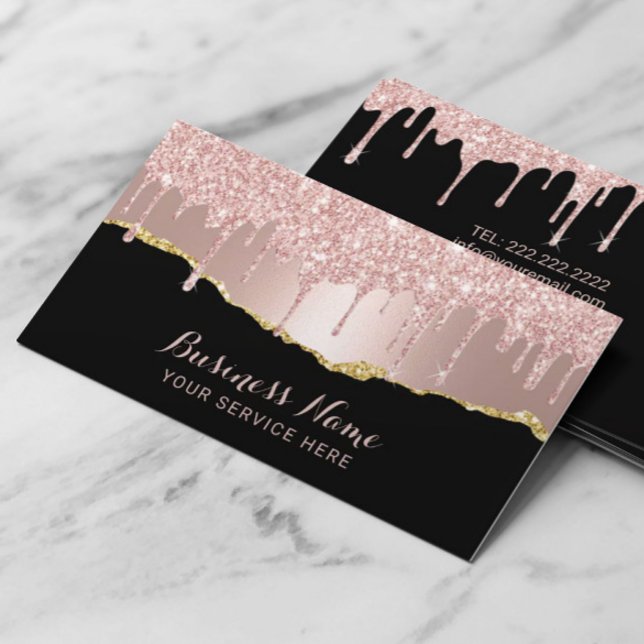 Modern Rose Gold Glitter Drips Chic Beauty Salon Business Card (Creator Uploaded)