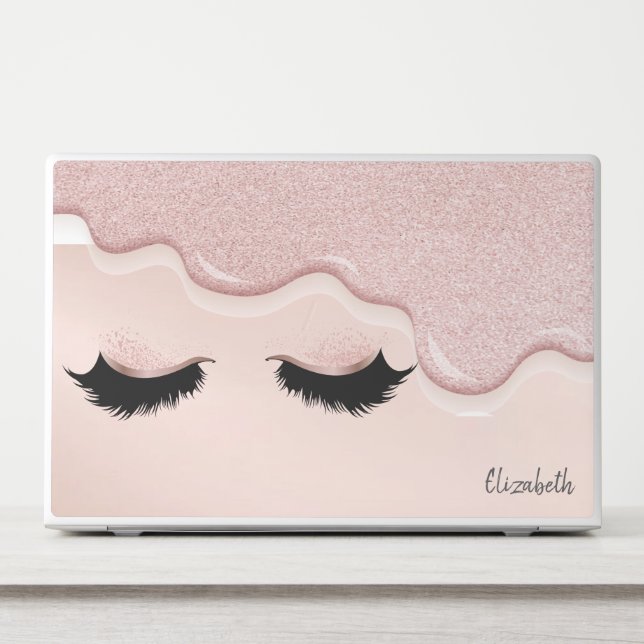 Modern Rose Gold Glitter Drips Faux Lashes  HP Laptop Skin (Front)