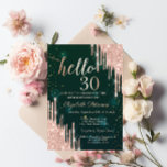 Modern Rose Gold Glitter Drips Green 30th Birthday Invitation<br><div class="desc">A modern,  chic,  and glamorous with glitter drips on a green background.</div>