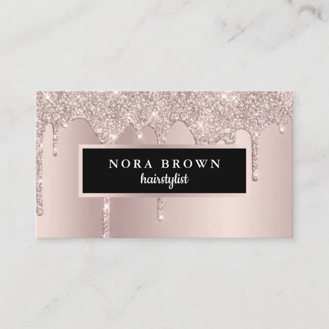 Modern Rose Gold Glitter Drips Hairstylist Business Card Zazzle 6442