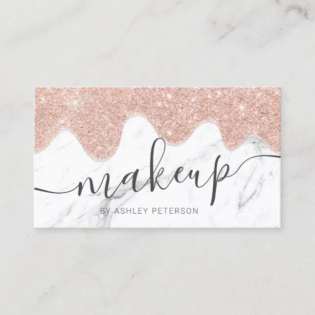 Modern Rose Gold Glitter Drips Marble Makeup Business Card Zazzle 1546